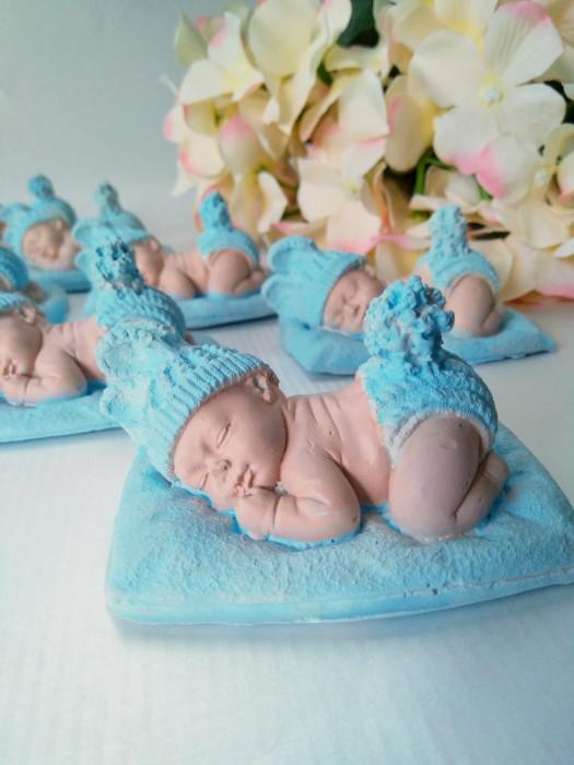 Подарък за гости бебе-зайче в синьо