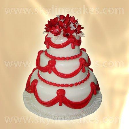 Сватбена торта с букет от червени лилиуми