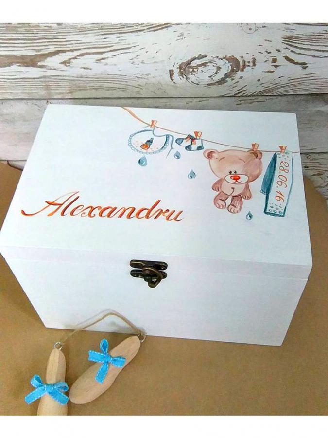 Cutie Trusou Din Lemn Pictata Manual Cutii și Cufere De Botez