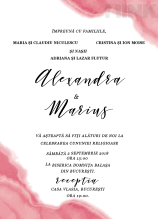 Invitatie De Nunta Modern Pink Cu Text Auriu Mink 1384