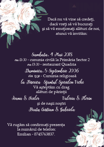 Invitatie De Nunta Clasica Cu Trandafiri Albi Si Funda Mink 1370